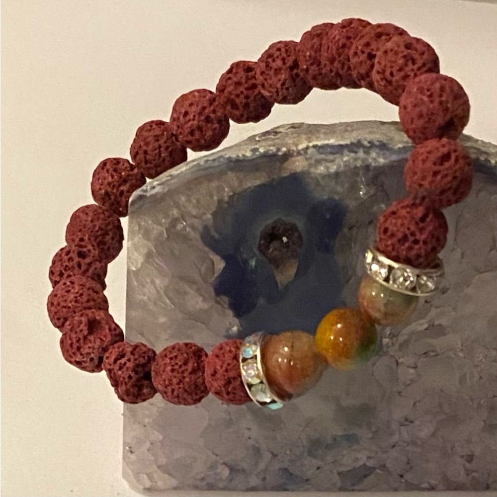 NEW Amazonian Jade crystal & Lava bead essential oil bracelet